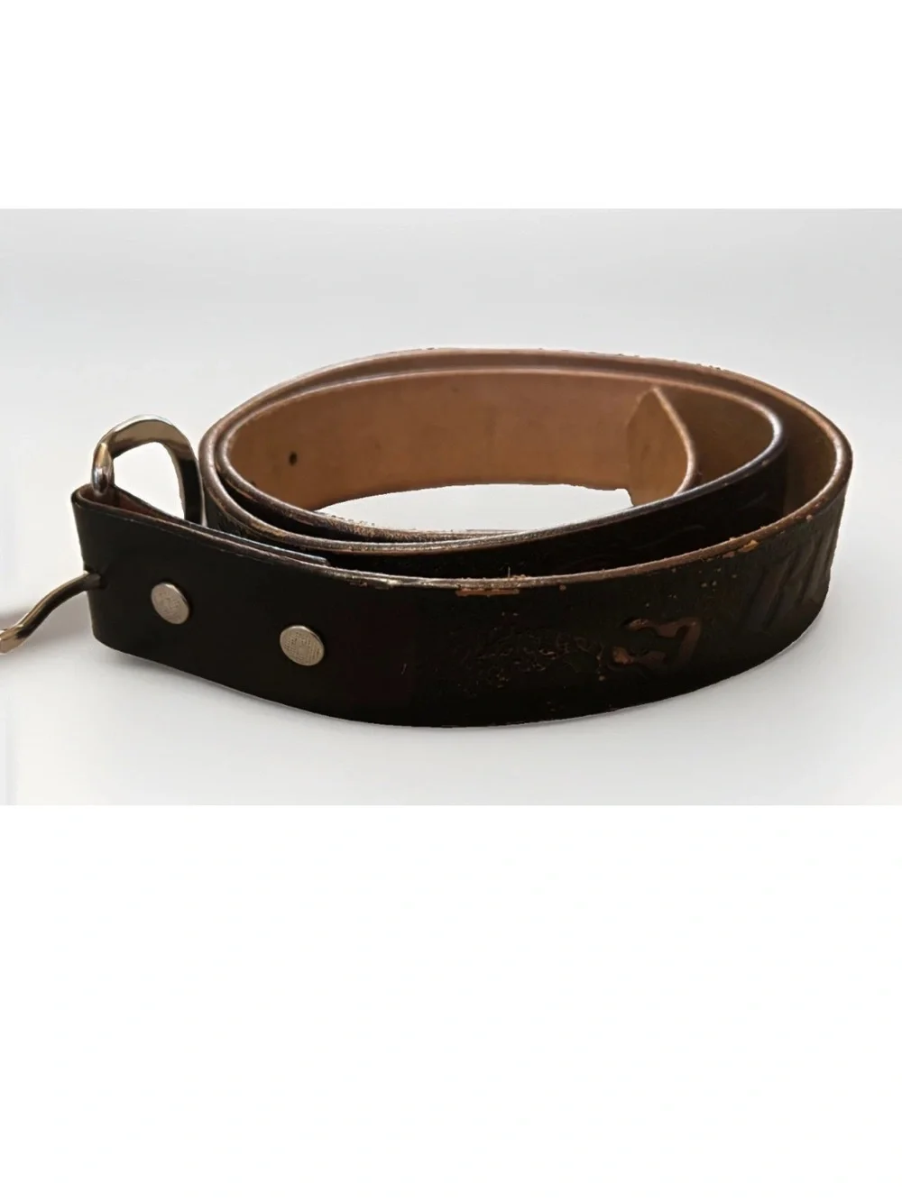 Vintage Hand Tooled BLUEGRASS Guitar Brown Leather Belt Musical Motif 47”